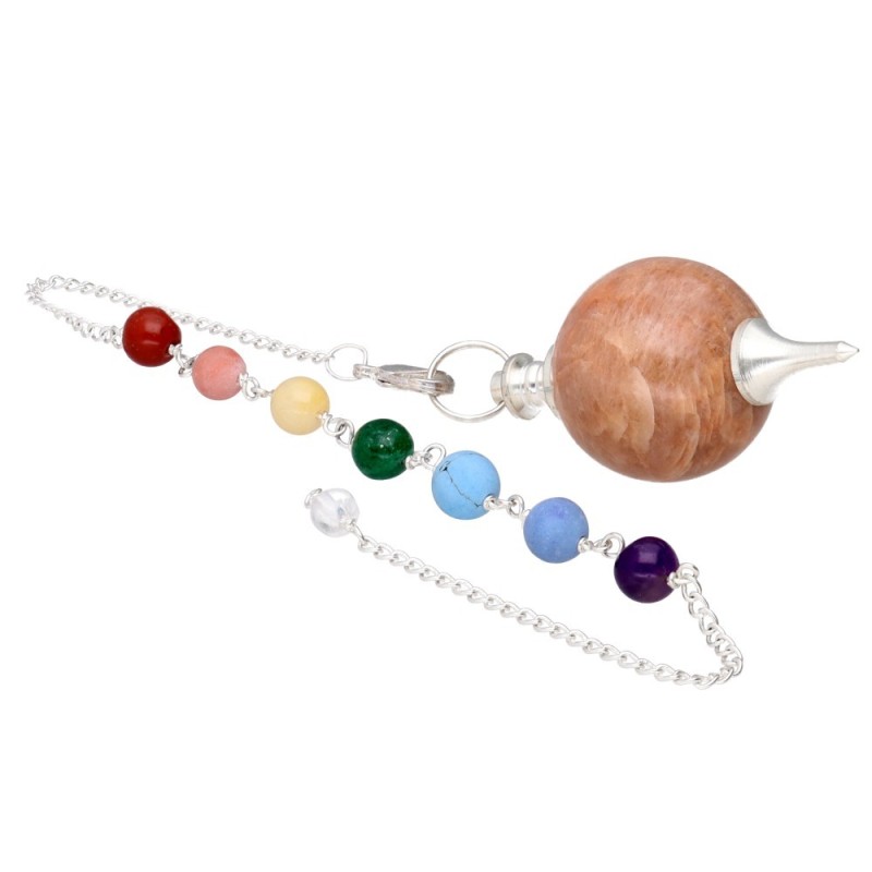Pendolo Mermet di Adularia con Chakra in Bagno d'Argento (PEND74)
