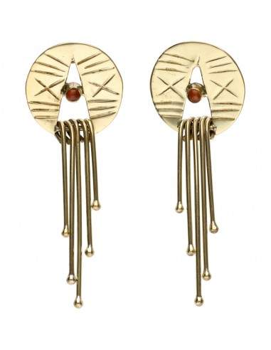 Bronze Earrings with Random Mineral -63-