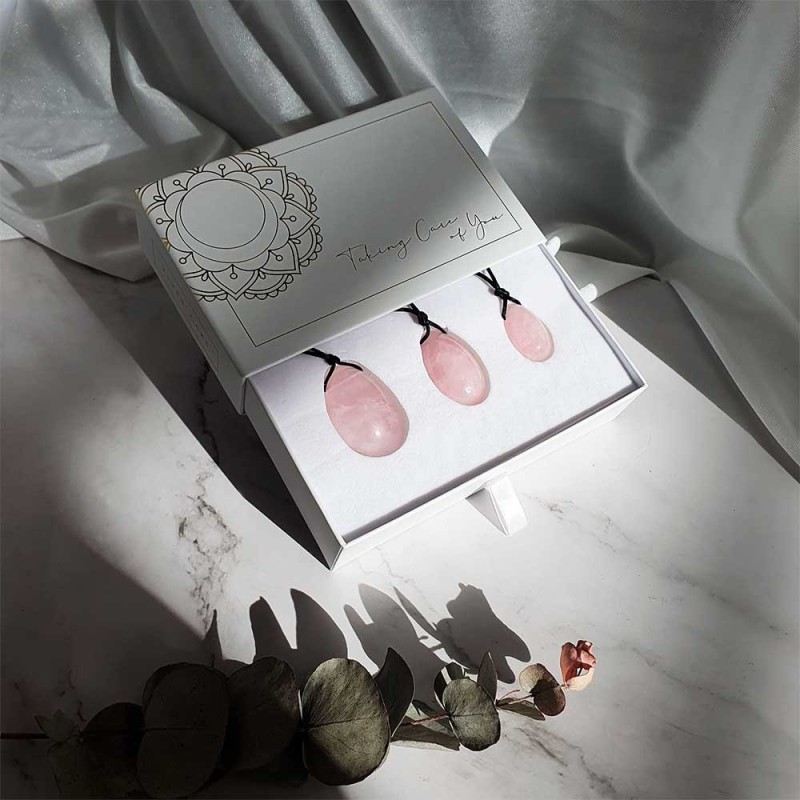Pacchetto Uova Yoni in Quarzo Rosa con Foro