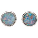 925 Sterling Silver Opal Button Earrings