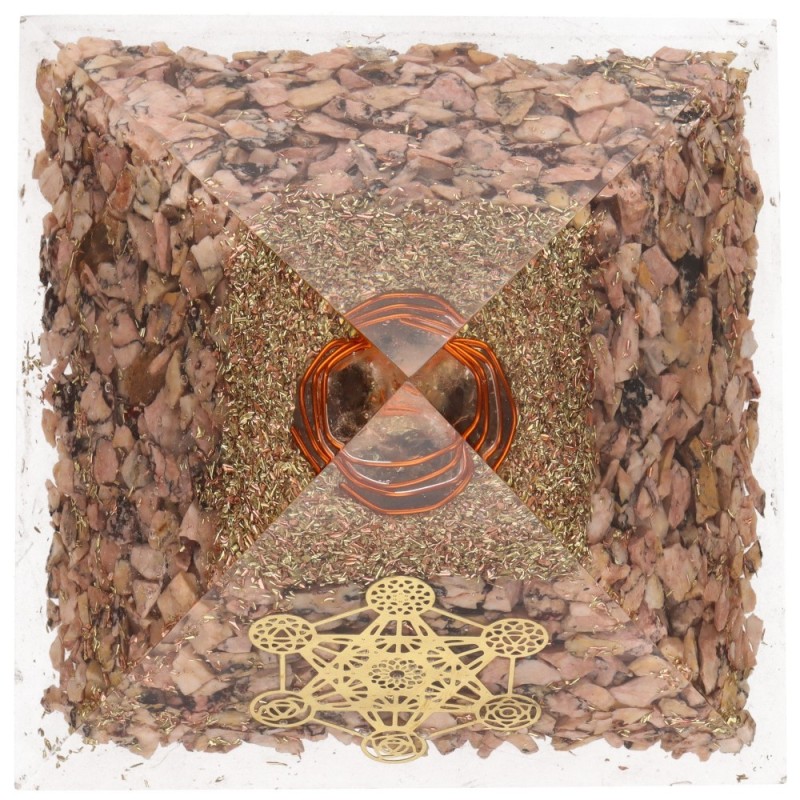 Piramide di Rodonite in Resina con Metatron 7x7cm