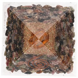 Piramide Orgonita di Tormalina Bicolore in Resina con Spirale 7x7cm