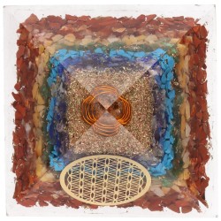 Piramide Orgonita di Chakra in Resina con Fiore della Vita 7x7cm