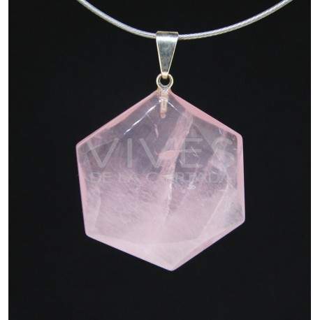 Pendentif Forme géométrique hexagonale sur Quartz rose