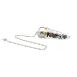 Pendolo Goccia di Larimar con Resina e Testimone Metallico Stile Orgonite