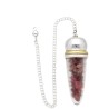 Pêndulo de gota de turmalina rosa com resina e testemunha metálica
