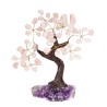 Petit arbre en quartz rose avec base en druse d'améthyste