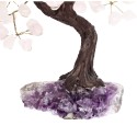 Petit arbre en quartz rose avec base en druse d'améthyste