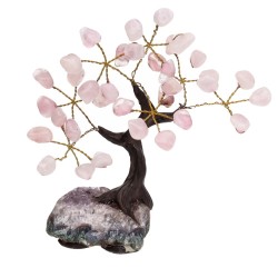 Albero di Quarzo Rosa Mini con Drusa di Ametista