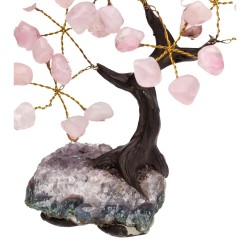 Mini Arbre en Quartz Rose avec Base en Druse d'Améthyste