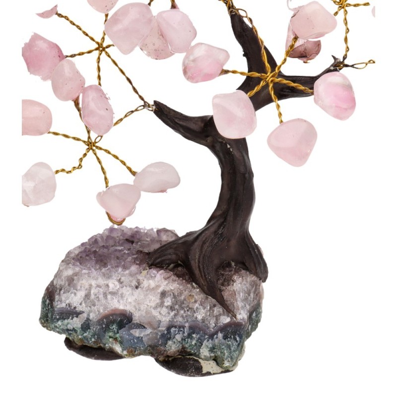 Albero di Quarzo Rosa Mini con Drusa di Ametista
