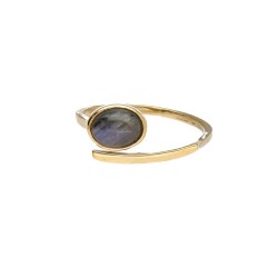 Adjustable Bronze Ring with Random Mineral -111-