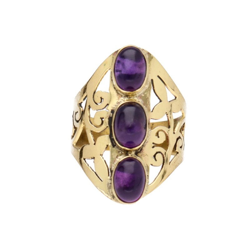 Anello in Bronzo Intagliato con Ametista -1-