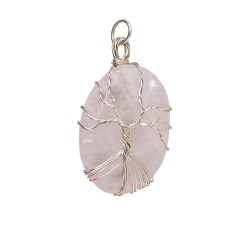 Collana in Quarzo Rosa e Albero della Vita Levigato