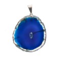 Blue Dyed Agate Pendant in Silver Plating