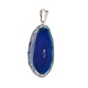 Blue Dyed Agate Pendant in Silver Plating