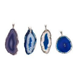 Pendentif Agate teintée bleue - Plaqué argent