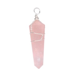 Pendente Biterminado in Quarzo Rosa con Bagno d'Argento