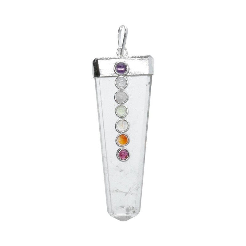 Pendente Punta Piana Quarzo con Chakra in Bagno d'Argento