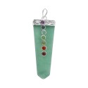 Green Quartz Flat Point Pendant with Chakras in Silver Plating