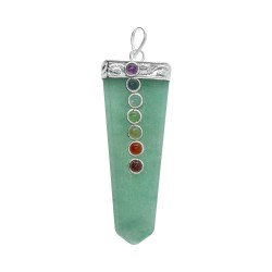 Pendente Punta Piatta Quarzo Verde con Chakra in Bagno d'Argento