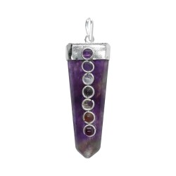 Pendente Punta Piana Amatista con Chakras in Bagno d'Argento