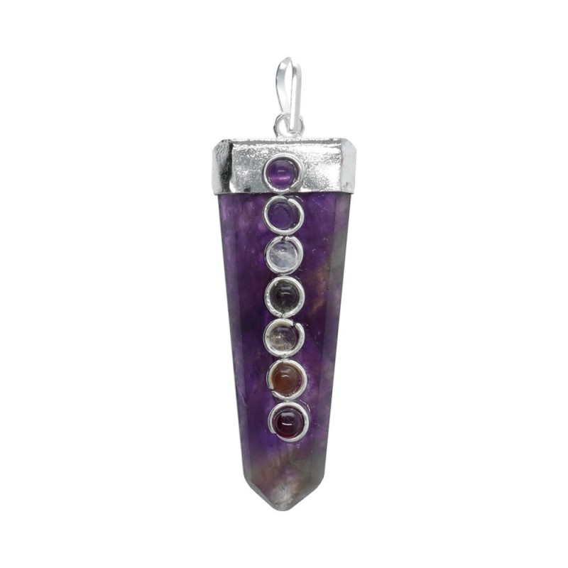 Pendente Punta Piana Amatista con Chakras in Bagno d'Argento