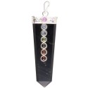 Obsidian Flat Point Pendant with Chakras in Silver Plating