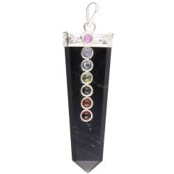 Pendente Punta Piatta di Obsidiana con Chakra in Bagno d'Argento