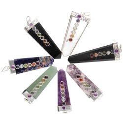 Obsidiana banhada a prata de ponta plana com pingente de chakras