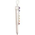 Pendentif argenté en quartz à pointe plate avec chakras