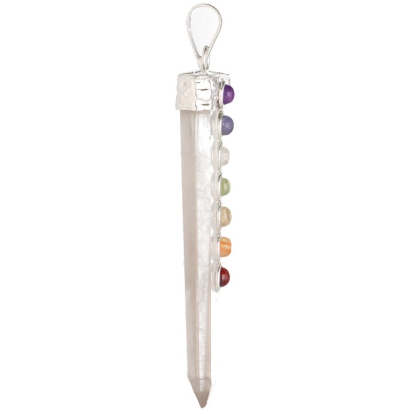 Pendente Punta Piana Quarzo con Chakra in Bagno d'Argento