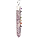 Pendentif en mica lépidolite avec chakras plaqué argent