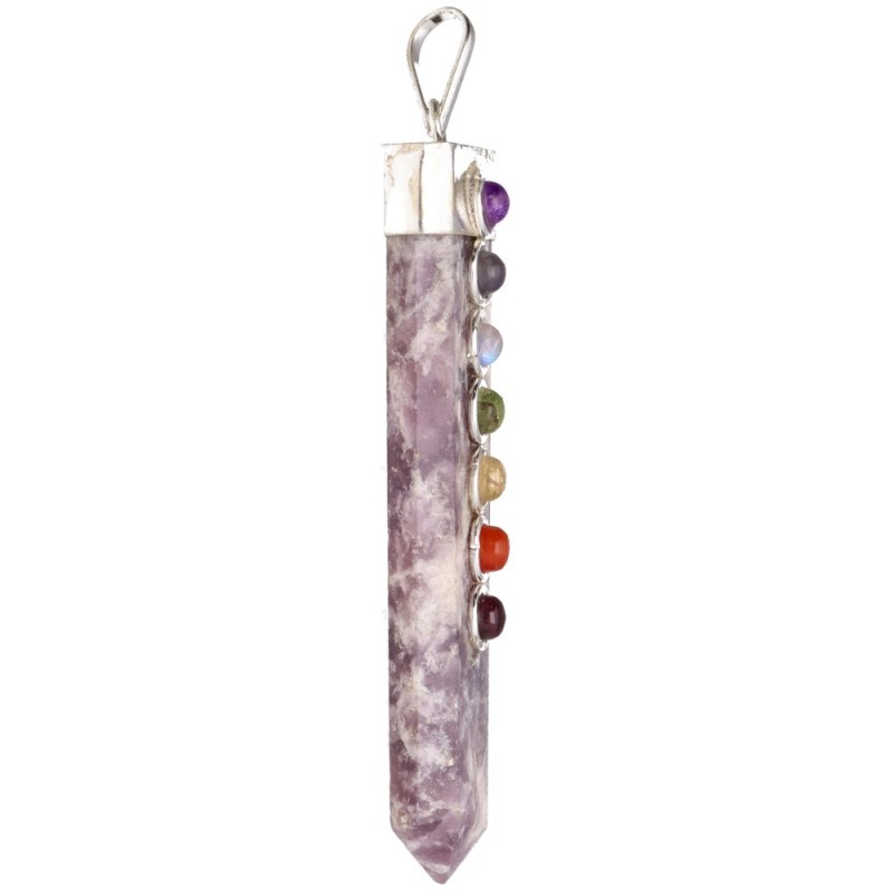 Pendente Punta Piana Mica Lepidolita con Chakra in Bagno d'Argento
