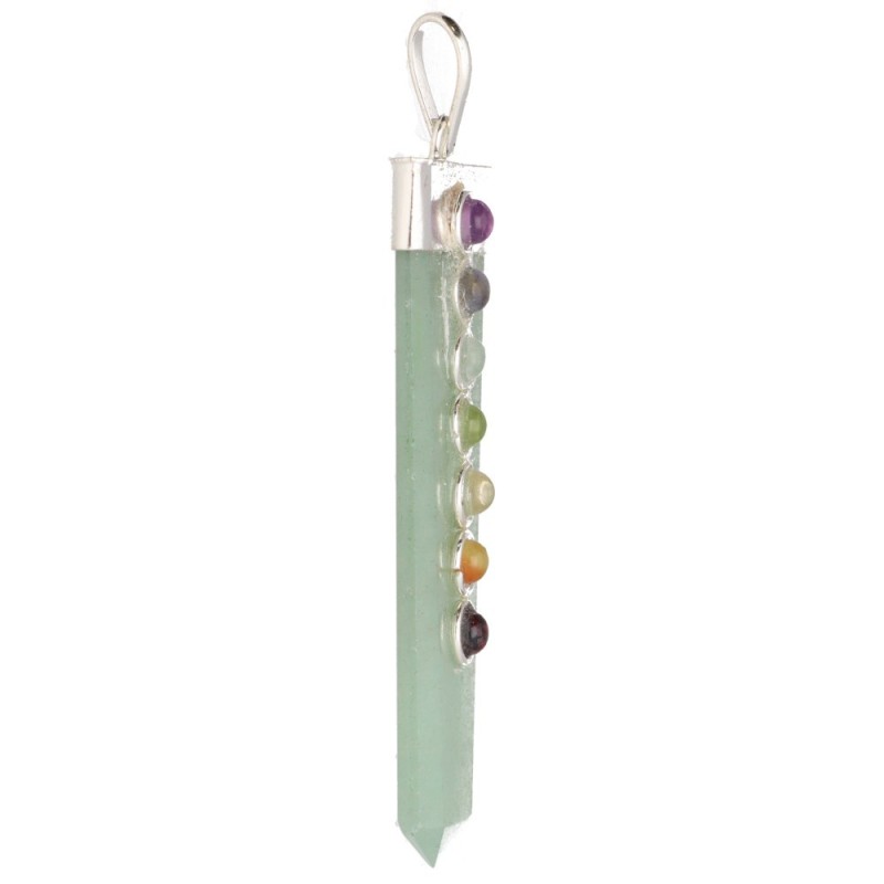 Pendente Punta Piatta Quarzo Verde con Chakra in Bagno d'Argento