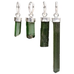 Pendente in Tormalina Verde Grezza in Argento Sterling 925 -A