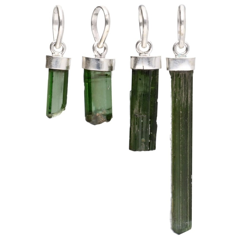 Pendente in Tormalina Verde Grezza in Argento Sterling 925 -A