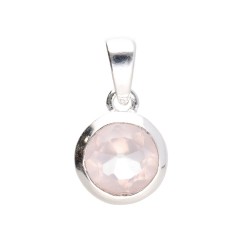 Pendentif circulaire en argent 925 en quartz rose facetté