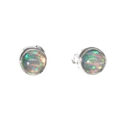 Orecchini a Bottone Cerchio di Opale Mini in Argento Sterling 925