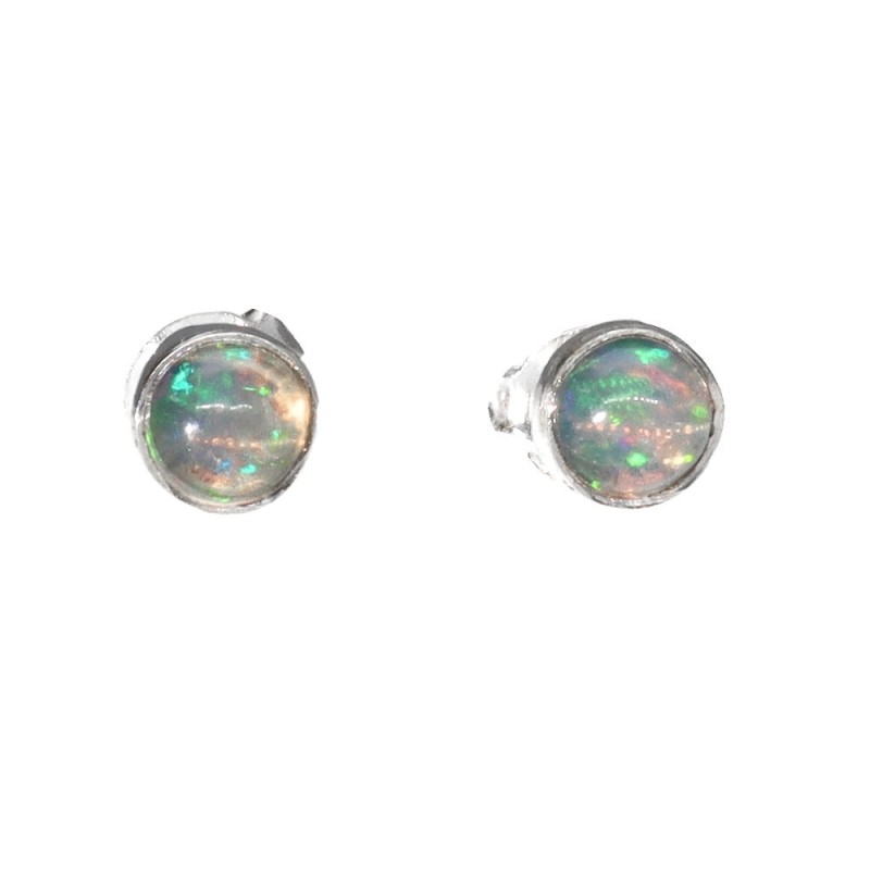 Orecchini a Bottone Cerchio di Opale Mini in Argento Sterling 925