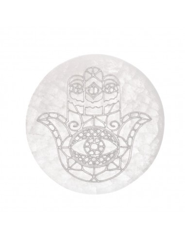 Targa circolare in selenite con mano...