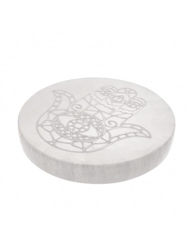 Targa circolare in selenite con mano...