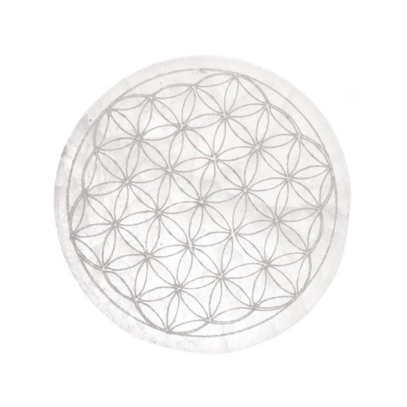 Piastra Circolare di Selenite Fiore della Vita Extra