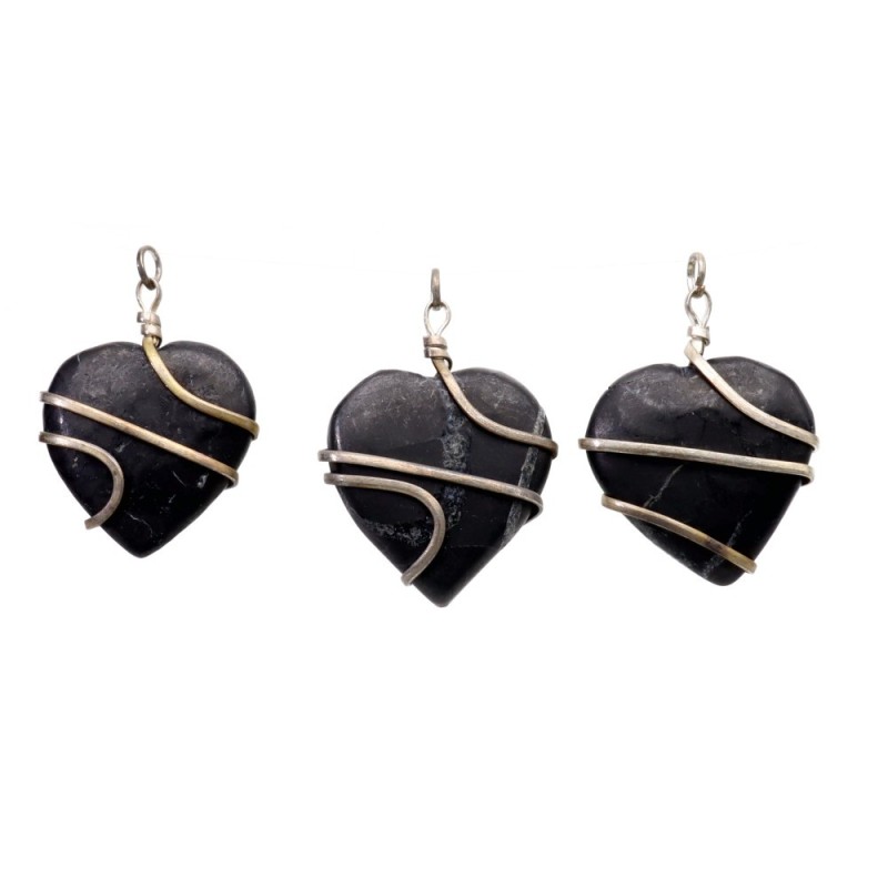 Ciondolo Cuore in Shungite con Bagno d'Argento