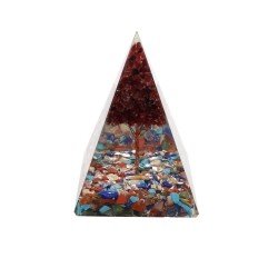 Piramide Orgonita di Mix Minerali in Resina con Albero di Granato