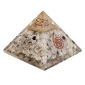 Pirâmide de resina de pedra da lua e orgonite com espiral 7x7cm