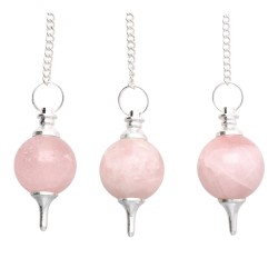 Pêndulo de Quartzo Rosa Mermet com banho de prata (MER5)