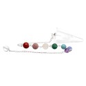 Pendule en quartz blanc facetté avec chakras en argent plaqué (FAC32)