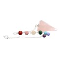 Pêndulo de quartzo rosa facetado com chakras banhados a prata (FAC33)