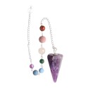 Amethyst Faceted Pendulum with Chakras in Silver Plating (FAC35)
